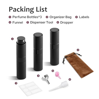 LISAPACK 8ML Atomizer Perfume Spray Bottle for Travel (3 PCS) Empty Cologne Dispenser, Portable Sprayer Travel Essentials for Men and Women (Black) - color: 3 Black
