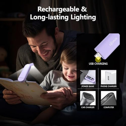 VAVOFO USB Rechargeable Book Light, Blue Light Blocking, Amber Clip On Bookmark Reading Light for Bookworms with Eye Care 6 LED Modes - color: Purple