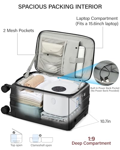 Hanke 20 Inch Expandable Carry On Luggage with Cup Holder 22x14x9 Airline Approved, Top Opening Hard Shell Suitcases with Wheels, Carry-On Travel Suitcase Trunk Luggage with Lock, Jet Black - color: Jet Black, size: Expandable 20 Inch