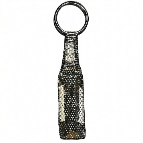 Wine Pouch Mesh Bag, Resin Handle Wine Bag, Sparkly Rhinestone Handwoven Mesh Bags, Party Water Bottle Bags Accessory, Daily Housewarming Party Use (Black) - color: Black