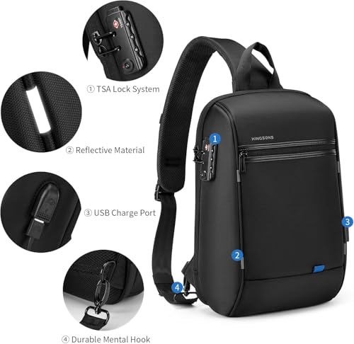 Kingsons Laptop Sling Backpack Anti Theft Bag,Hiking Daypack 13 Inch Waterproof Nylon Travel Bags for Men, Single Shoulder Camping Dayback with USB Charging Port for Traveling - color: Ks3165g