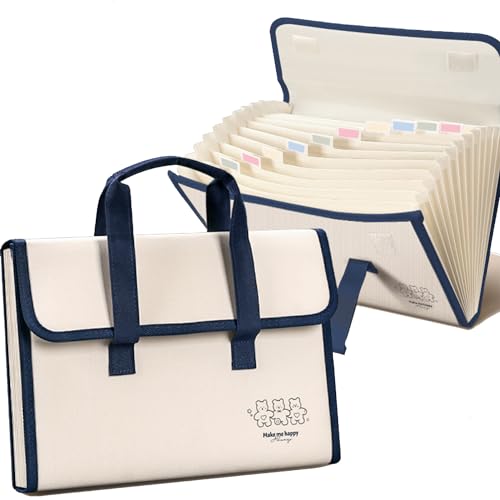 Accordion File Organizer with Handle,13 Pockets Expanding File Folder, Waterproof Oxford Canvas Organizer Accordion File Keeper for Letter Size / A4 File, for Office, School (Beige) - color: 1*beige