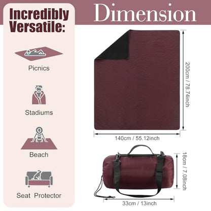Tranqun 2 Pcs Large Waterproof Outdoor Blanket 78 x 55'' Windproof Blanket Quilted Waterproof Fleece Sandproof Foldable Warm Stadium Blankets for Camping Picnic Sporting Event Cold Weather(Dark Red) - color: Dark Red