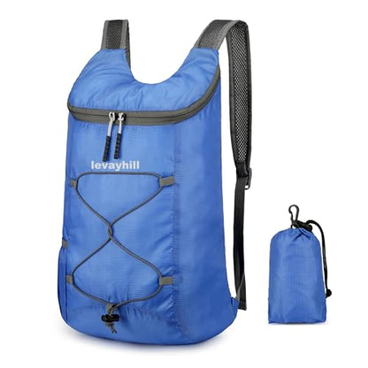 levayhill 16L Foldable Hiking Backpack,Small Packable Daypack, Royal Blue | Lightweight ,Outdoor Collapsible Rucksack,Ultralight Folding Back Pack, Water Repellent, Men Women Travel Gym, Easy Carry-on - color: Royal Blue