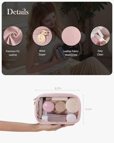 Pocmimut Mini Makeup Bag with Small Cosmetic Bag Travel Essentials Organizers,TSA Approved Toiletry Bag Makeup Pouch Clear Cosmetic Bags for Women,Pink - color: Pink, style: Small+mini