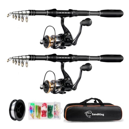 Fishing Pole Kit, Carbon Fiber Telescopic Fishing Rod and Reel Combo with Spinning Reel, Line, Bionic Bait, Hooks and Carrier Bag for Adult Teens Beginners - size: 2Pack 6.89ft