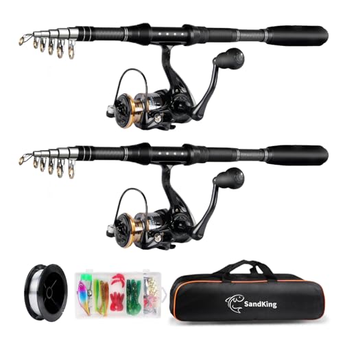 Fishing Pole Kit, Carbon Fiber Telescopic Fishing Rod and Reel Combo with Spinning Reel, Line, Bionic Bait, Hooks and Carrier Bag for Adult Teens Beginners - size: 2Pack 6.89ft