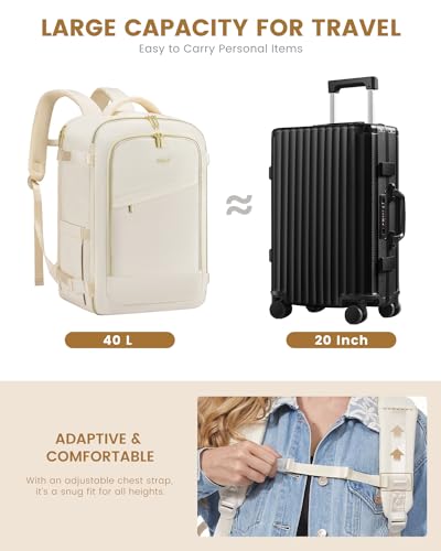 LOVEVOOK 40L Travel Backpack for Women, Carry On Flight Approved, Large Personal Item Bag, Fits 17 inch Laptop, TSA Approved Luggage with 3 Packing Cubes, Waterproof Weekender Gym Backpack - color: White, size: 40L