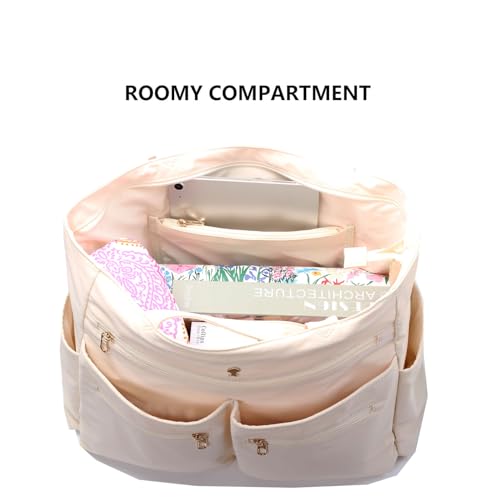 Weekender Bag Carry On Bag Overnight Tote Travel Duffle with 13 Pockets for Travel,Work，Gym,Beach,Teacher,Nurse - color: Beige