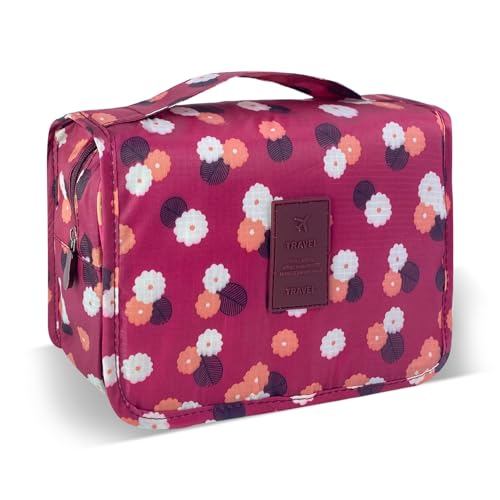 Lcsmaokin Large Capacity Toiletry Bag Travel Bag with Hanging Hook for Men and Women Waterproof Travel Cosmetic Bag Bathroom Storage Bag for Brushes Set,Full-Sized Shampoo,Accessories- Red Flower - color: C-Red Flower