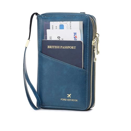 GOIACII Passport Wallet Travel Crossbody Bags for Women Wristlet Phone Purse Double Zip Vegan Leather Blue - color: A03 Blue