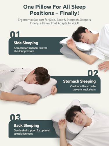 Cervical Neck Pillow for Sleeping, Ergonomic Side Sleeper Pillows for Adults, Cooling Neck Support Pillow for Neck and Shoulder Pain Relief (1 Pack)