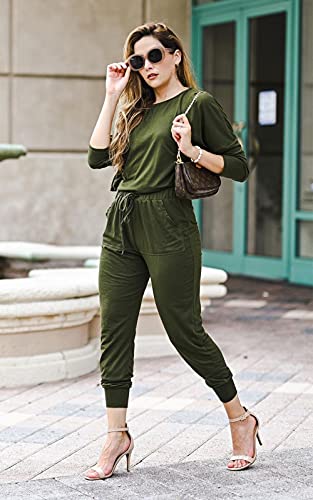 PRETTYGARDEN Women Fall 2 Piece Lounge Outfit Long Sleeve Tops High Waisted Jogger Pants Set Spring Travel Clothes Tracksuit - color: Army Green, size: Small