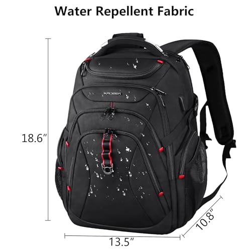 KROSER Travel Laptop Backpack 17.3 Inch XL Computer Backpack with Hard Shell Saferoom RFID Pockets Water-Repellent Business College Daypack Stylish Bag for Men/Women-Black - color: Black-17.3, size: 17.3 inch