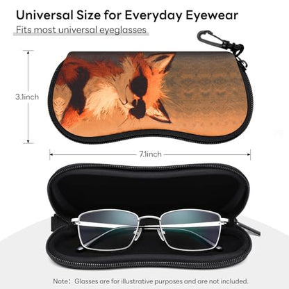 Sunglasses Case with Belt Clip, Ultra Light Neoprene Zipper Soft Padded Glasses Case for Women Men - color: Fun Fox