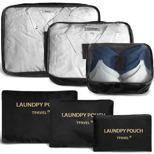 6 Set Packing Cubes for Travel Luggage Packing Bags Reusable Lightweight Suitcase Organizer Cubes Set for Travel Accessories (Black) - color: Black