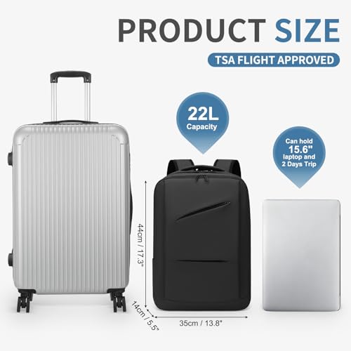 15.6 Inch Laptop Backpack for Men Women, 22L Business Travel Backpack W/USB Charging Port. Water Resistant Work Bookbag, Black - color: Black