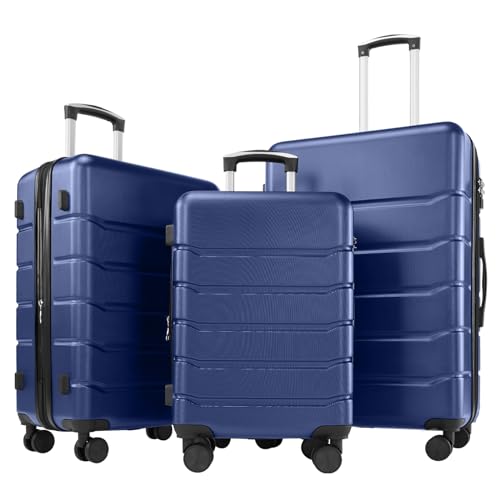 Sweetcrispy 3 Piece Luggage Set, Hard Shell ABS Travel Suitcase with Silent Spinner Wheels, TSA Combination Lock, Lightweight Rolling Suitcases for Business Trip Vacatio, Blue, 20/24/28 Inch - color: Blue, size: 3-PCS Set (20/24/28 Inch)