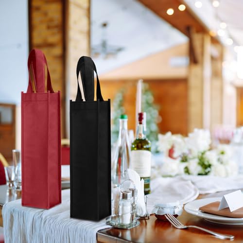 Abbylike 48 Pcs Colorful Wine Gift Bag Bulk Single Wine Bag Non Woven Wine Gift Bags Reusable Wine Bottle Bag with Handle for Christmas Party Holiday Birthday Wedding Birthday (Black, Wine Red) - color: Black, Wine Red