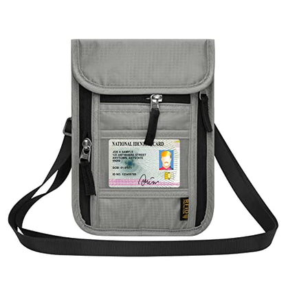 HOTEMIA Neck Wallet for Travel,Passport Holder Neck Pouch for Men Women with Adjustable Neck Strap and RFID Blocking - color: Grey