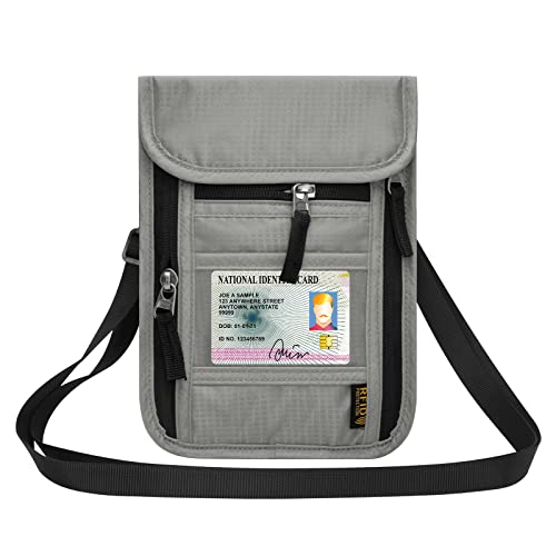 HOTEMIA Neck Wallet for Travel,Passport Holder Neck Pouch for Men Women with Adjustable Neck Strap and RFID Blocking - color: Grey