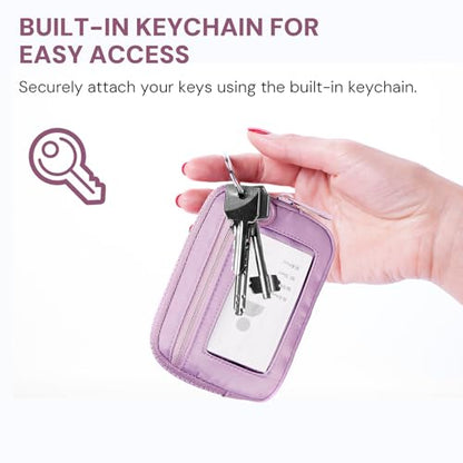 Keychain Wallet for Women Mini Zip Card Holder with ID Window Coin Purse Detachable Wristlet Small Wallets Light Purple - color: Light Purple