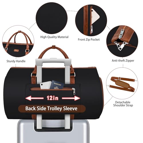 Convertible 2-in-1 Garment Bags for Travel, 50L Carry On Garment Duffle Bag With Shoe Compartment Large Weekender Bag for Women Men Hanging Suitcase Suit Travel Duffel Overnight Bags - color: 2-Black