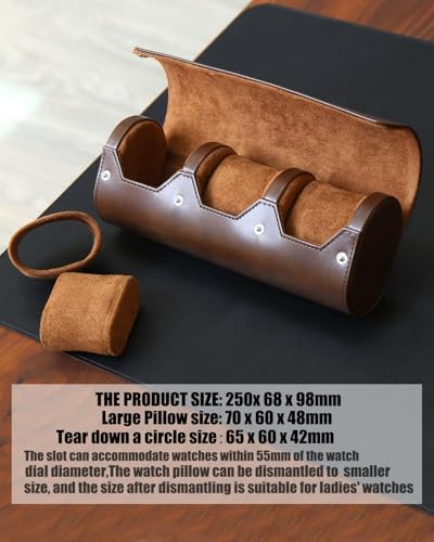 watch box organizer for mens watch case travel roll Portable 3 Watch Display Storage with Velvet Sections to Holder Large Watch (Dark Brown) - color: Dark Brown