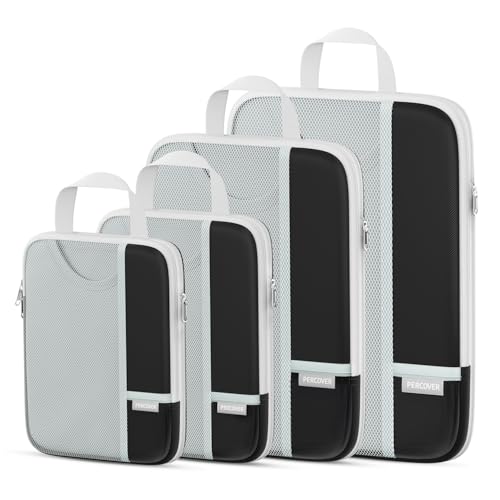 Percover Compression Packing Cubes for Travel, 4-Piece Structured Compression Organizer Set with Label Pockets for Carry-On & Checked Luggage, Black - color: Black, size: 4 Set