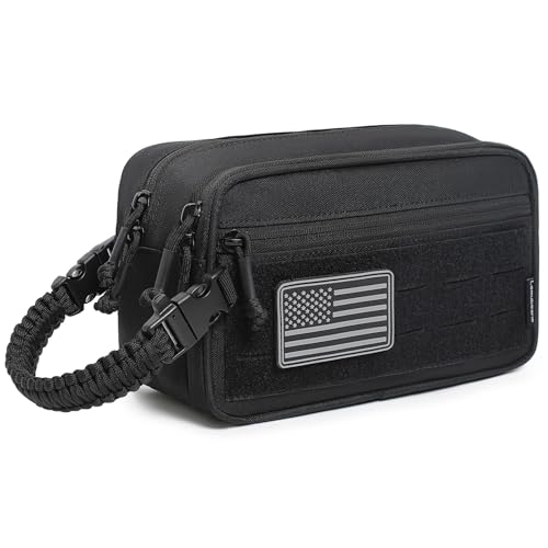 Tactical Toiletry Bag for Men Dry Wet Separate Dopp Kit Travel Hygiene Bag EDC Utility Tool Molle Pouch Mens Shaving Kit Travel shower Bags (Black) - color: Black