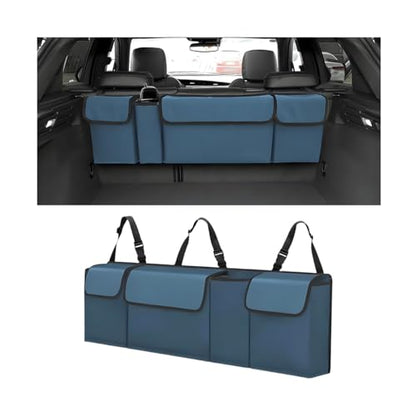 Car Trunk Organizer with Lid, Large Waterproof Vehicle Backseat Hanging Storage Bag with 4 Pockets & Adjustable Straps, Collapsible Automotive Interior Cargo Bag, Universal Fit (Blue) - color: Blue