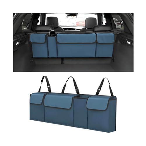 Car Trunk Organizer with Lid, Large Waterproof Vehicle Backseat Hanging Storage Bag with 4 Pockets & Adjustable Straps, Collapsible Automotive Interior Cargo Bag, Universal Fit (Blue) - color: Blue