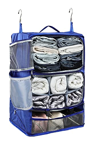 ELEZAY Hanging Packing Cubes Portable Closet 3-Shelf Travel Collapsible Compression Garment Organizer for Carry-on Luggage Suitcase Space Saver Bag XX-Large_16*12 * 24 in, Blue - color: Blue, size: XX-Large_16*12*24 IN