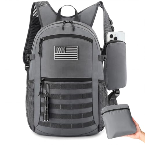 Small 20L Foldable Hiking Daypack for Men Women – Ultra Lightweight Tactical Packable Backpack for Travel, Camping Outdoor, Grey - color: Grey