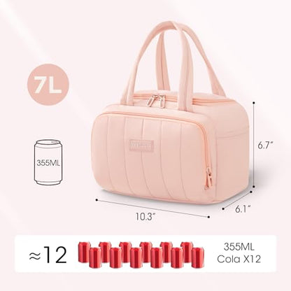 Lunch Box for Women 7L Soft Insulated Lunch Bag Reusable Leakproof Lunch Cooler for Work Meal Picnic Hiking Camping Pink - color: Pink
