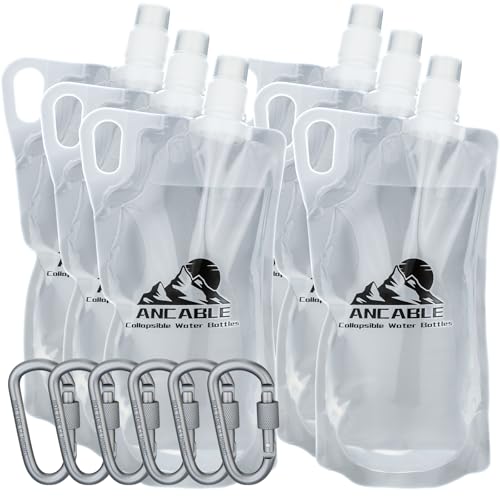 Ancable 33oz Collapsible Water Bottles, 6-Pack Reusable Travel Foldable Water Bottles for Hiking Camping Running Bike, BPA-Free Water Bottle - color: Clear x 6, size: 33 Ounces