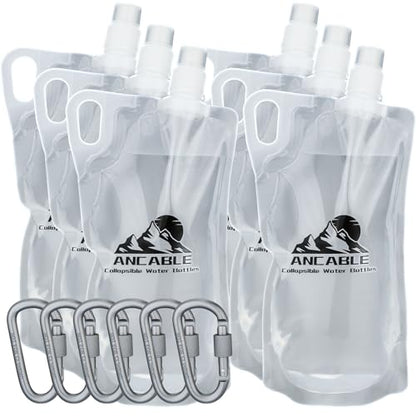 Ancable 33oz Collapsible Water Bottles, 6-Pack Reusable Travel Foldable Water Bottles for Hiking Camping Running Bike, BPA-Free Water Bottle - color: Clear x 6, size: 33 Ounces