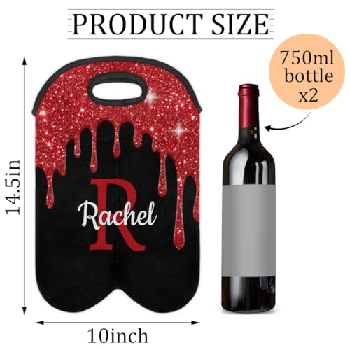 Customize Neoprene Wine Carrier Tote 2 Bottles Personalized Wine Sleeve Gift Bags Custom with Name Travel Wine Bottle Holder - color: Red, size: Medium