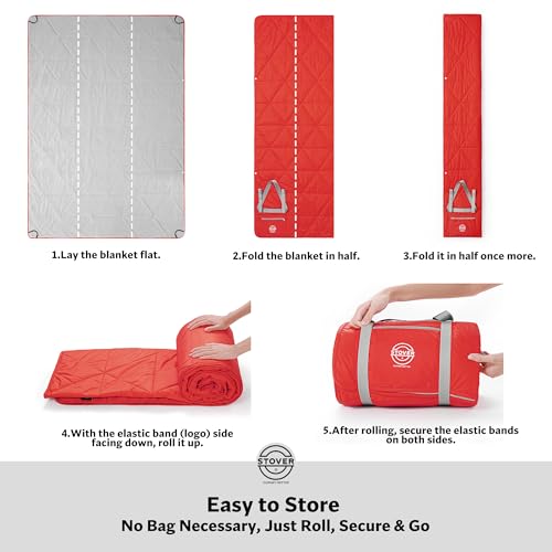 STOVER Large Waterproof Outdoor Stadium Blanket- Extra Thick Soft Fleece Camping Blanket for Travel, Picnics, Sports, Dogs 79"x55", Warm, Windproof, Sand-Proof, Lightweight, Packable (Stadium Scarlet) - color: 01 - Stadium Scarlet