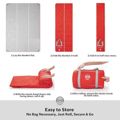 STOVER Large Waterproof Outdoor Stadium Blanket- Extra Thick Soft Fleece Camping Blanket for Travel, Picnics, Sports, Dogs 79"x55", Warm, Windproof, Sand-Proof, Lightweight, Packable (Stadium Scarlet) - color: 01 - Stadium Scarlet
