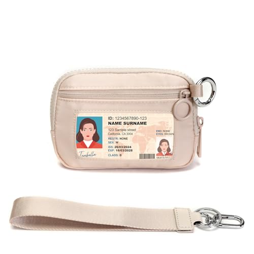 Beige Mini Zip Card Case for Women with Clear ID Window, Coin Purse, Lightweight Small Zipper Wallet,Portable Organizer - color: Light Beige