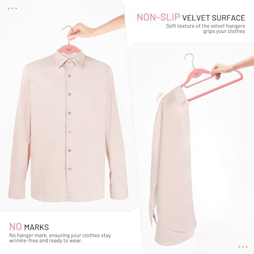 Velvet Stackable Hangers 30 Pack, STOPKLAS Pink Clothes Hangers Non Slip Felt Hangers with 360° Swivel Hook, Thin Hanger Space Saving, Heavy Duty Closet Hanger for Clothes, Coats, Suits, Dress, Pants - color: Pink