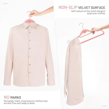 Velvet Stackable Hangers 30 Pack, STOPKLAS Pink Clothes Hangers Non Slip Felt Hangers with 360° Swivel Hook, Thin Hanger Space Saving, Heavy Duty Closet Hanger for Clothes, Coats, Suits, Dress, Pants - color: Pink