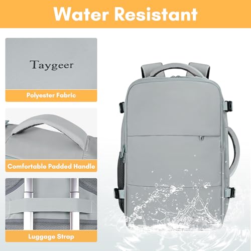 Taygeer Carry On Backpack, Womens Travel Backpack with Water Bottle Pocket & Shoe Pouch, Laptop Mochila 15.6inch Flight Approved, College Teacher Tote Bag for Business Travel Supplies, Grey - color: Elephantgray, size: Large