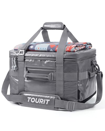 TOURIT Soft Sided Cooler Bag Insulated 30/48/60 Cans, Large Collapsible & Leakproof Ice Chest for Picnic, Beach, Camping, Travel, Sports Fan Coolers - color: Light Gray, size: 48Can 32L