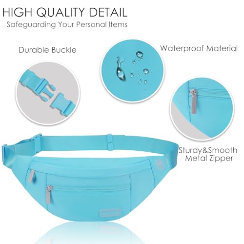 MAXTOP Large Crossbody Fanny Pack with 4-Zipper Pockets,Gifts for Enjoy Sports Festival Workout Traveling Running Casual Hands-Free Wallets Waist Pack Phone Bag Carrying All Phones - color: Water Blue, style: Large Fanny Pack(4 Zipper Pockets)