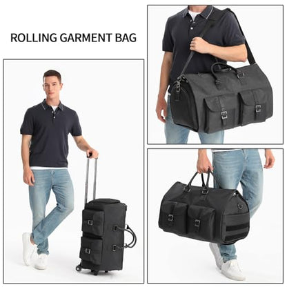 seyfocnia Rolling Garment Bag,Rolling Duffle Bag with Wheels Rolling Garment Bags for Travel with Shoe Pouch Carry On Bag Weekender Bags Garment Duffel Bag for Men or Women-Grey - color: A2-Grey-2P