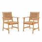 Sophia & William Patio Dining Chairs Outdoor 2 Pieces Hand Woven Wooden Rattan Armchair, Acacia Wood Outside Chair with Rattan Seat & Back for Porch Backyard Garden Balcony Set of 2 - size: 2 Seats