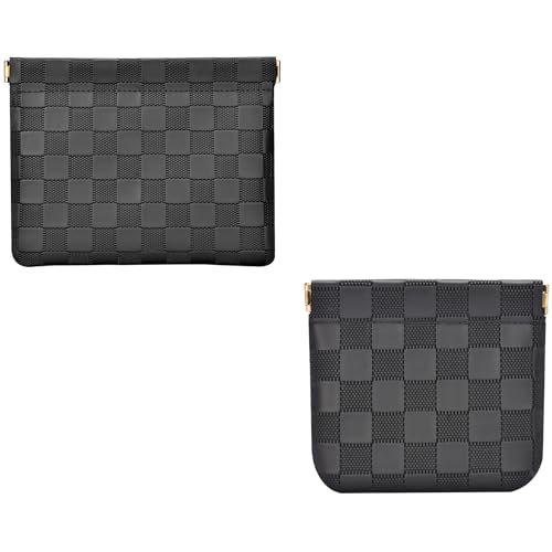 Leather Pocket Cosmetic Bag for Purse,Coin Purse Lipstick Cosmetic Accessories Organizer, Travel Kit Storage Pouch,Waterproof Portable No Zipper Self-closing (Black/Big and Small) - color: Black/Big and Small