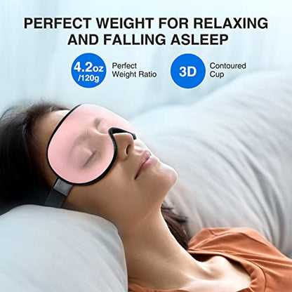 YFONG Weighted Sleep Mask, Women Men 3D Eye Mask Blocking Lights Sleeping Mask (4.2oz/120g), Pressure Relief Night Sleep Eye Mask with Adjustable Strap, Eye Cover Blindfold for Travel Nap Yoga, Pink - color: Pink